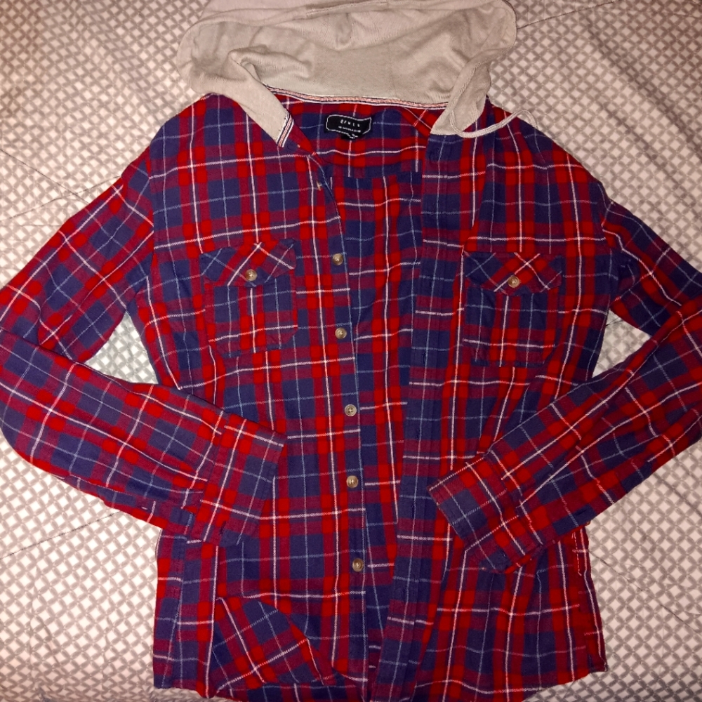 MENS FOREVER 21 HOODED BUTTON UP SIZE XS